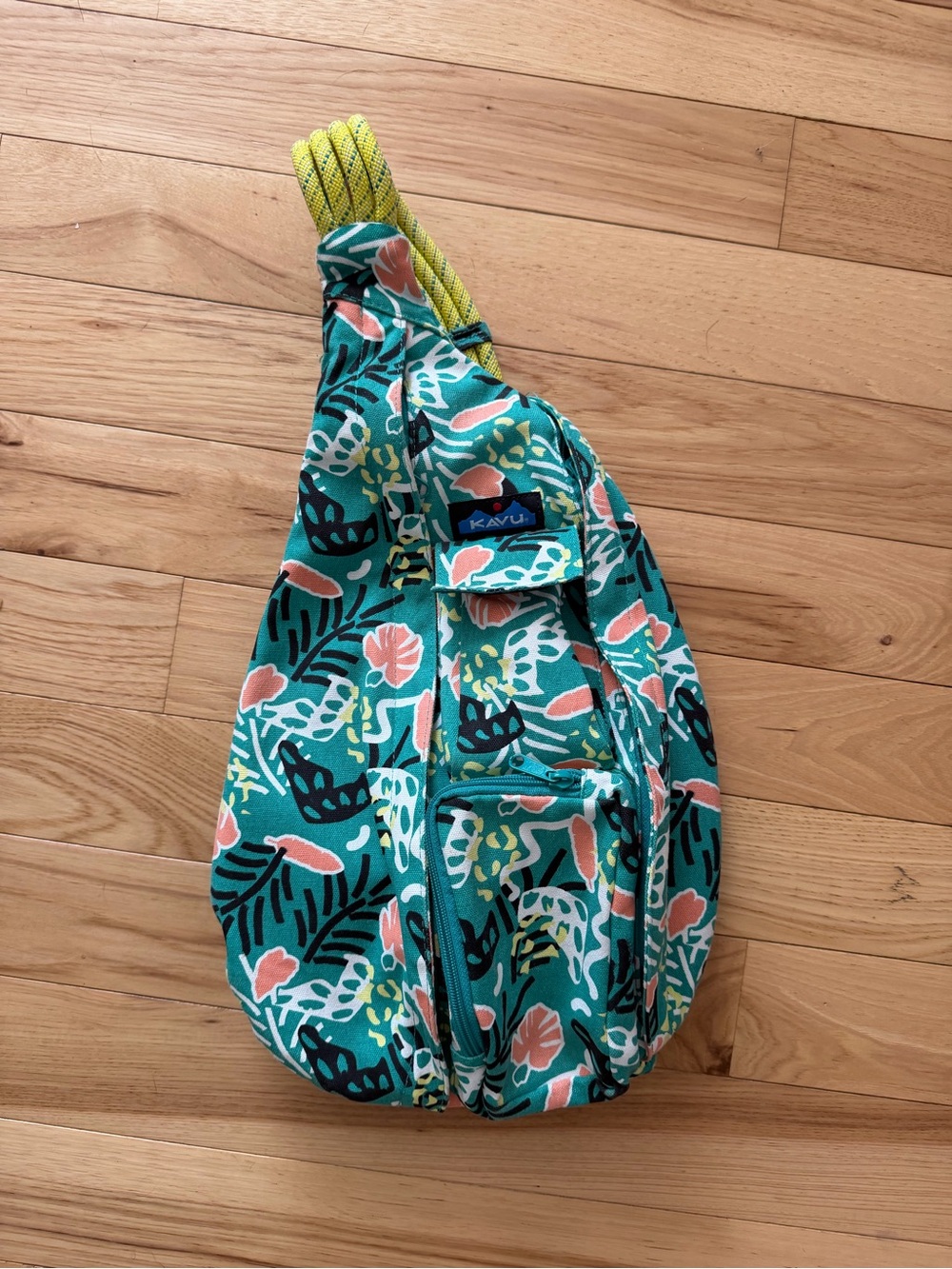 Kavu Teal Floral Rope Sling with Yellow Strap